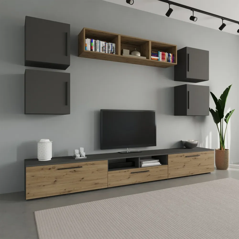 Living Kos haaus V3, Antracit/Stejar Artisan, L 285 cm