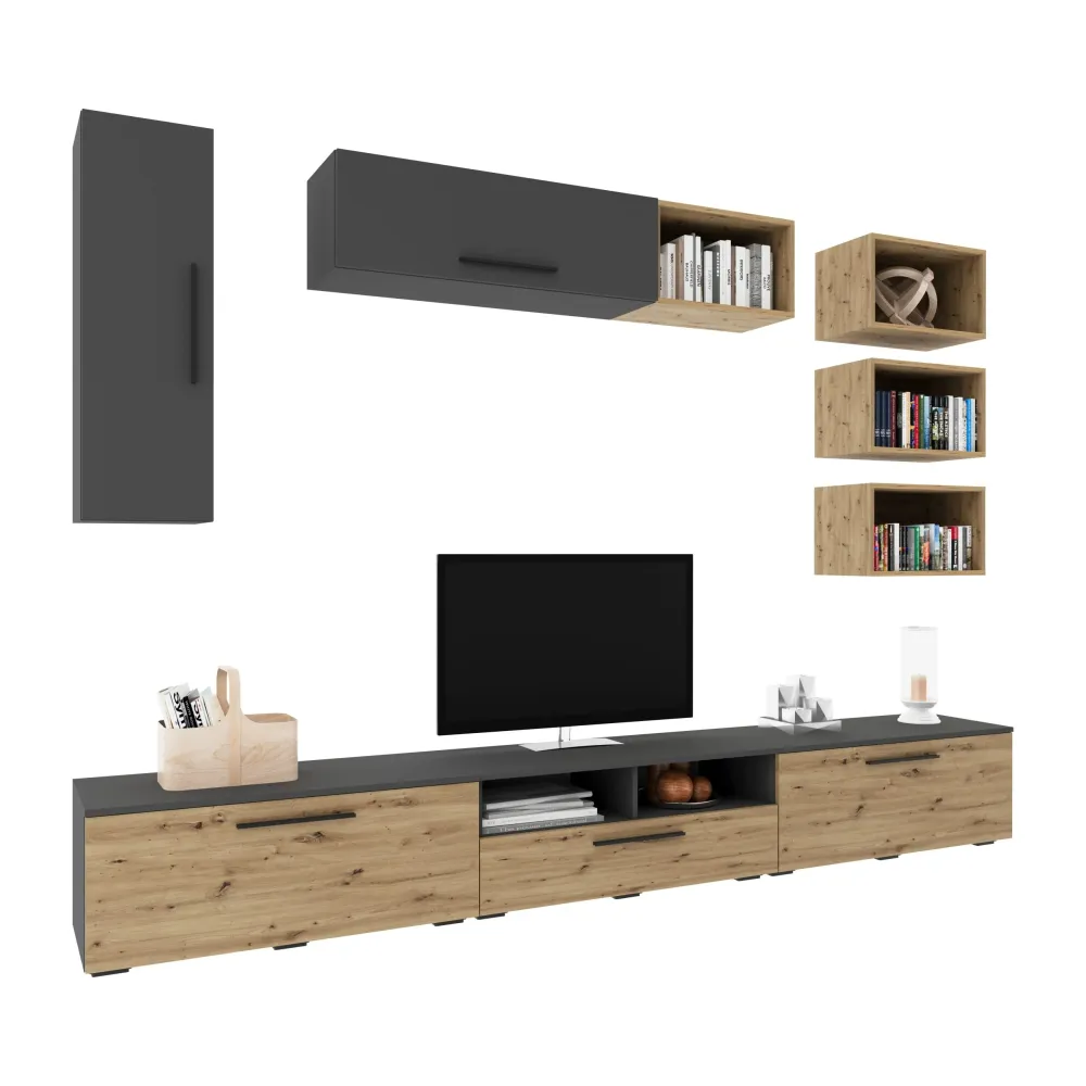 Living Kos haaus V5, Antracit/Stejar Artisan, L 285 cm