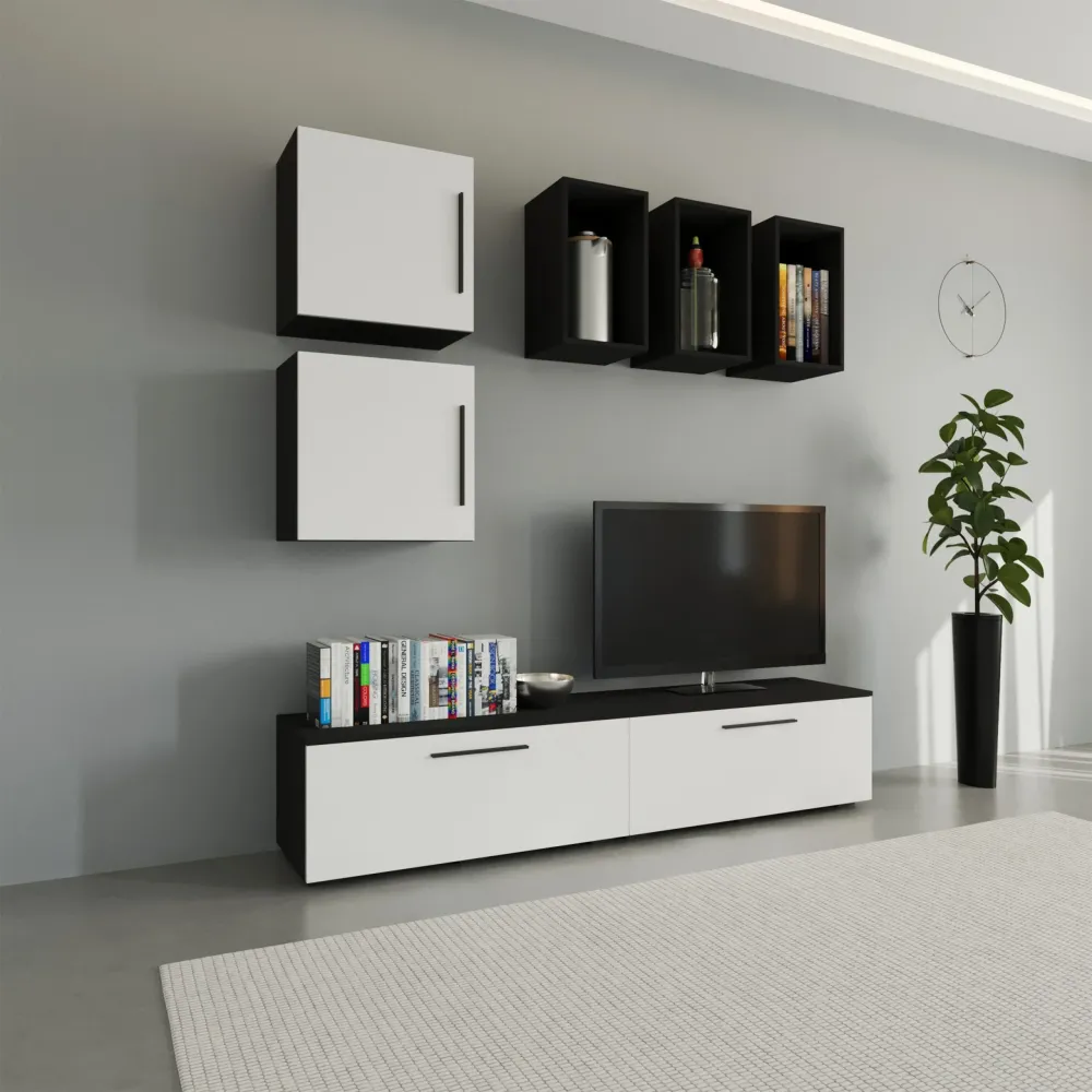 Living Kos haaus V8, Negru/Alb Lucios, MDF, L 190 cm