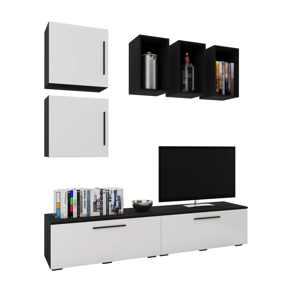 Living Kos haaus V8, Negru/Alb Lucios, MDF, L 190 cm
