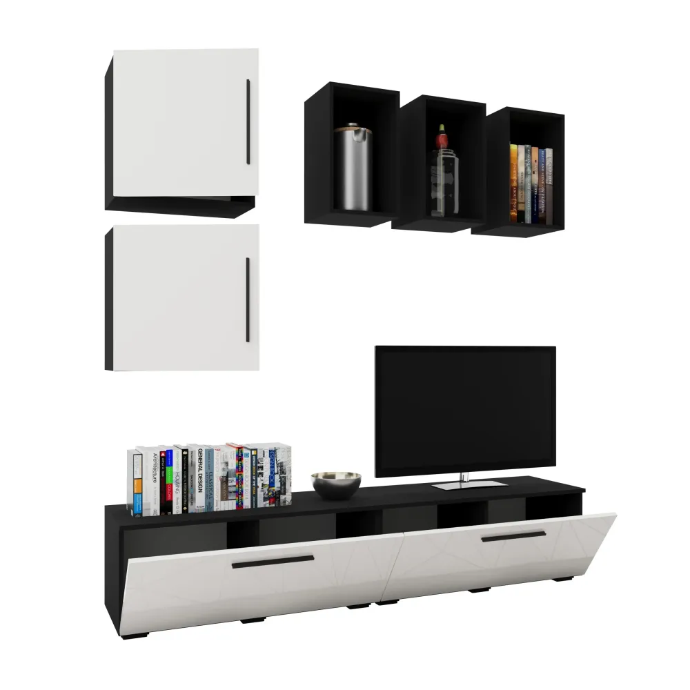 Living Kos haaus V8, Negru/Alb Lucios, MDF, L 190 cm
