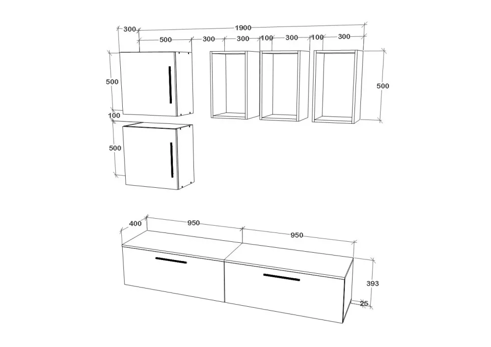 Living Kos haaus V8, Negru/Alb Lucios, MDF, L 190 cm