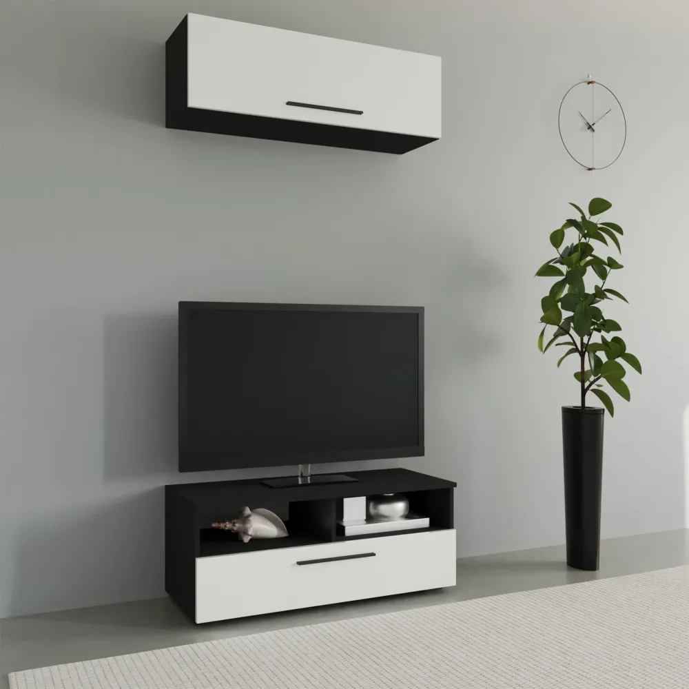 Living Kos haaus V11, Negru/Alb Lucios, MDF, L 95 cm