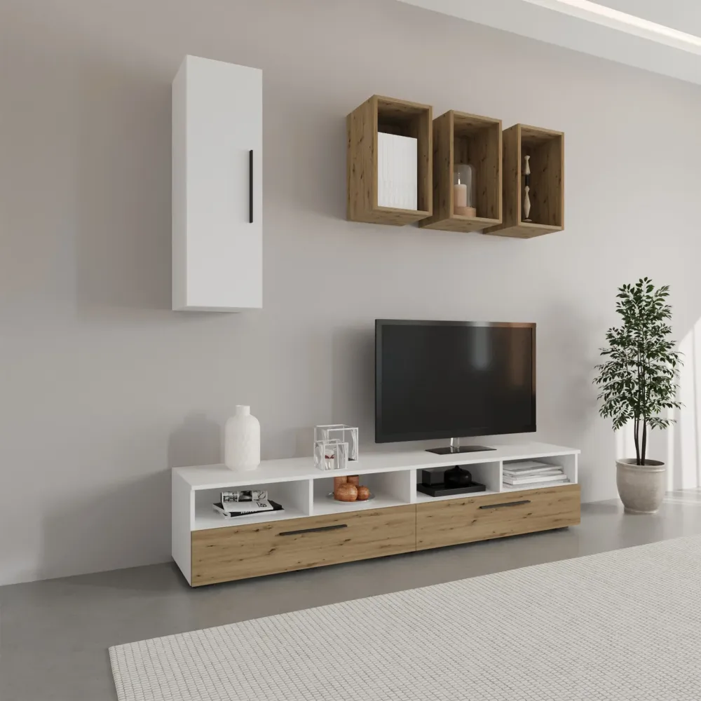 Living Kos haaus V12, Alb/Stejar Artisan, L 190 cm