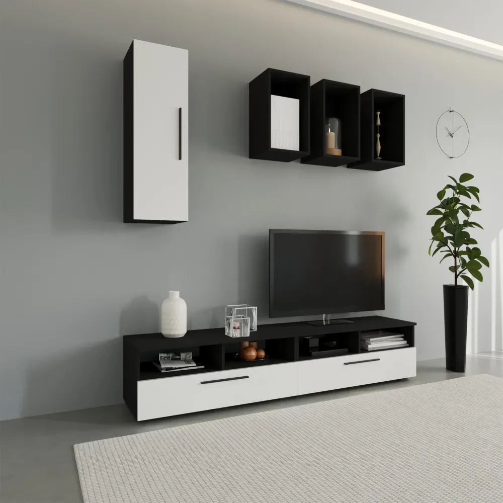 Living Kos haaus V12, Negru/Alb Lucios, MDF, L 190 cm