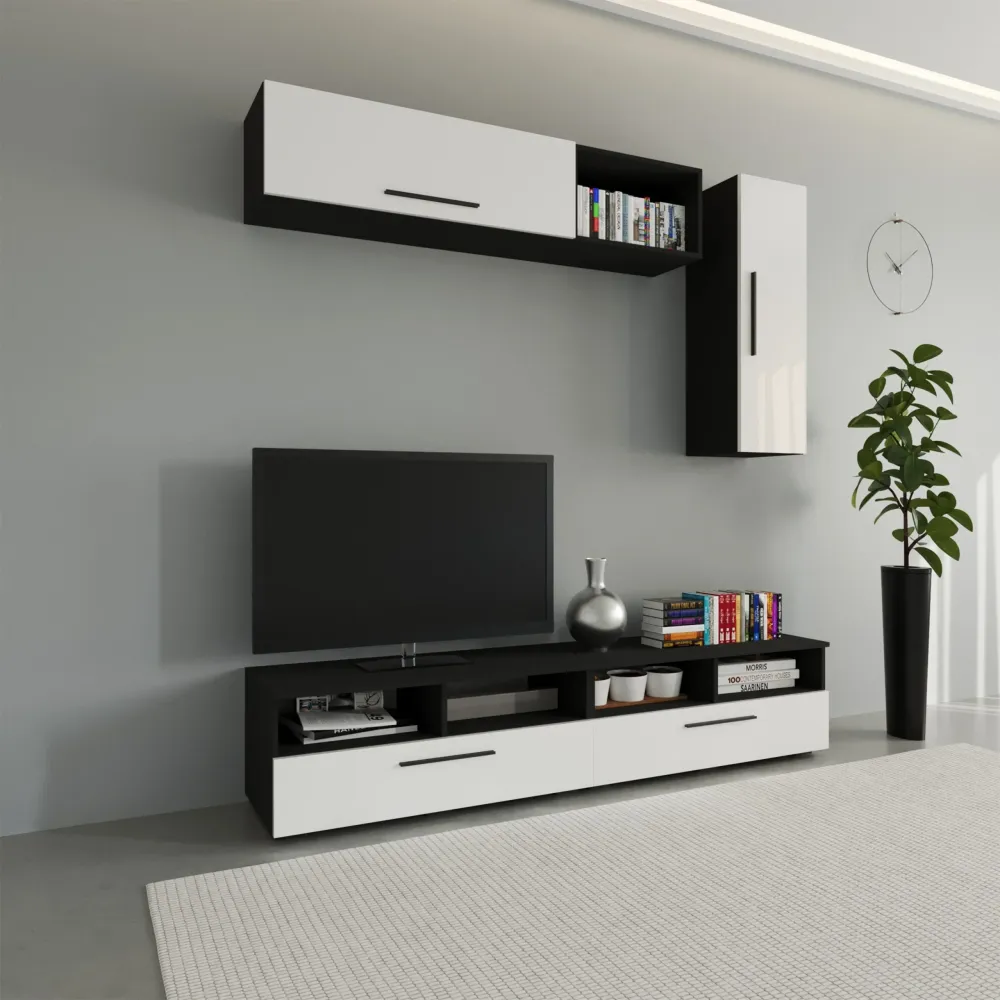 Living Kos haaus V13, Negru/Alb Lucios, MDF, L 190 cm
