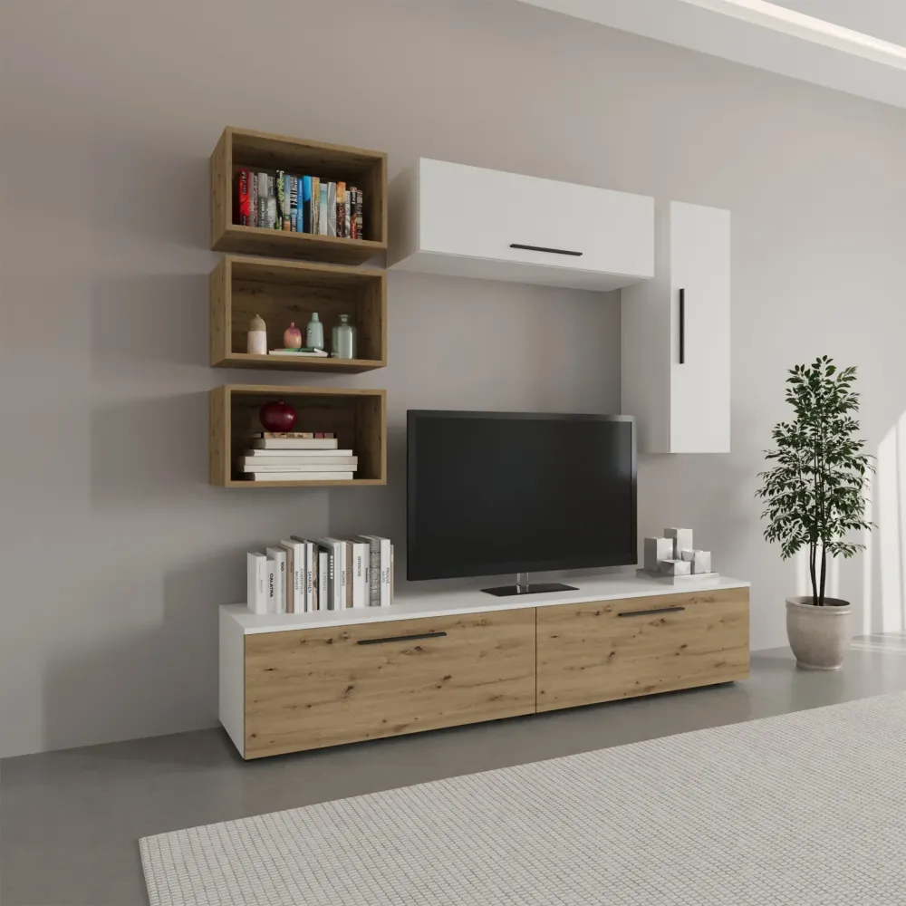 Living Kos haaus V14, Alb/Stejar Artisan, L 190 cm