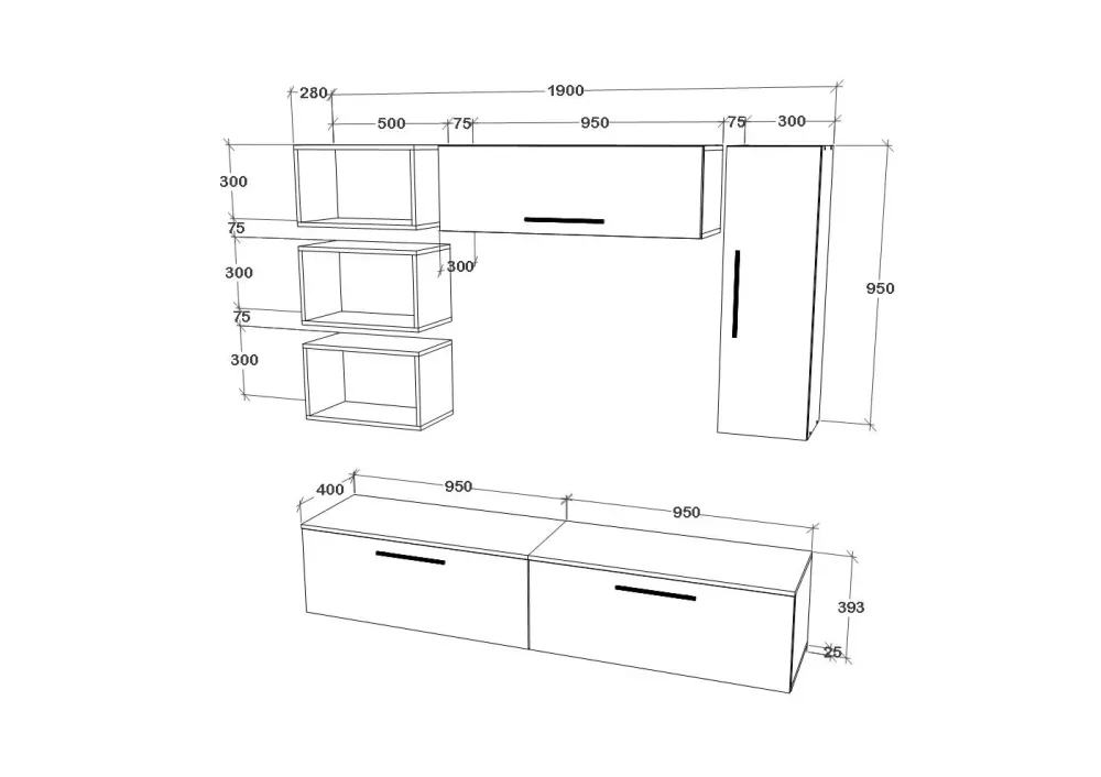 Living Kos haaus V14, Alb/Stejar Artisan, L 190 cm