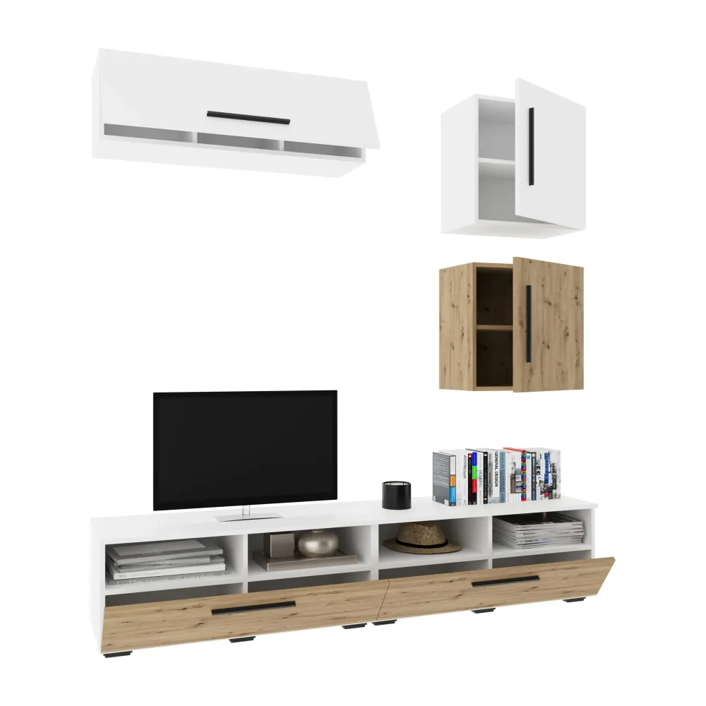 Living Kos haaus V15, Alb/Stejar Artisan, L 190 cm