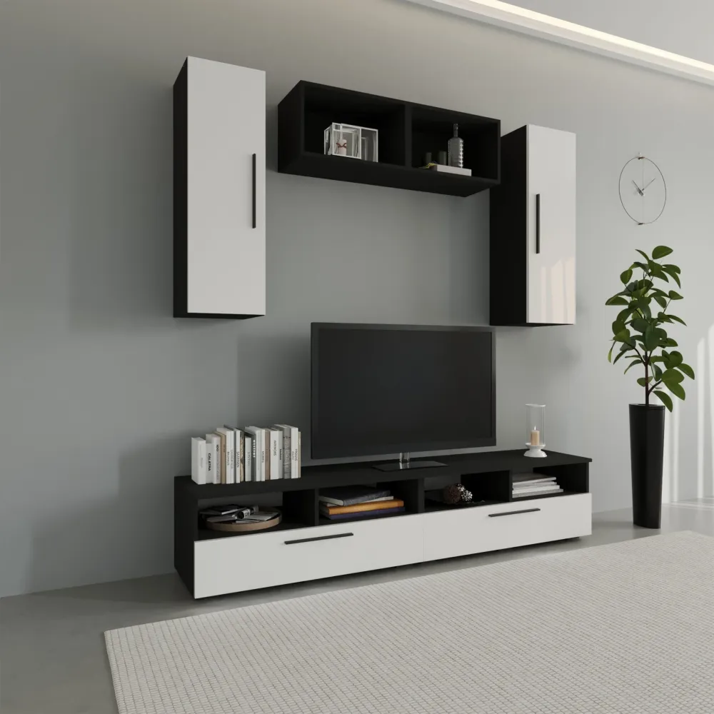 Living Kos haaus V16, Negru/Alb Lucios, MDF, L 190 cm