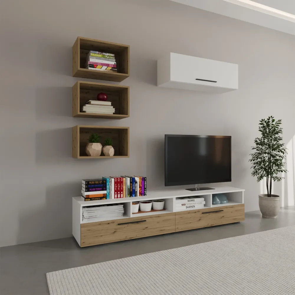 Living Kos haaus V17, Alb/Stejar Artisan, L 190 cm