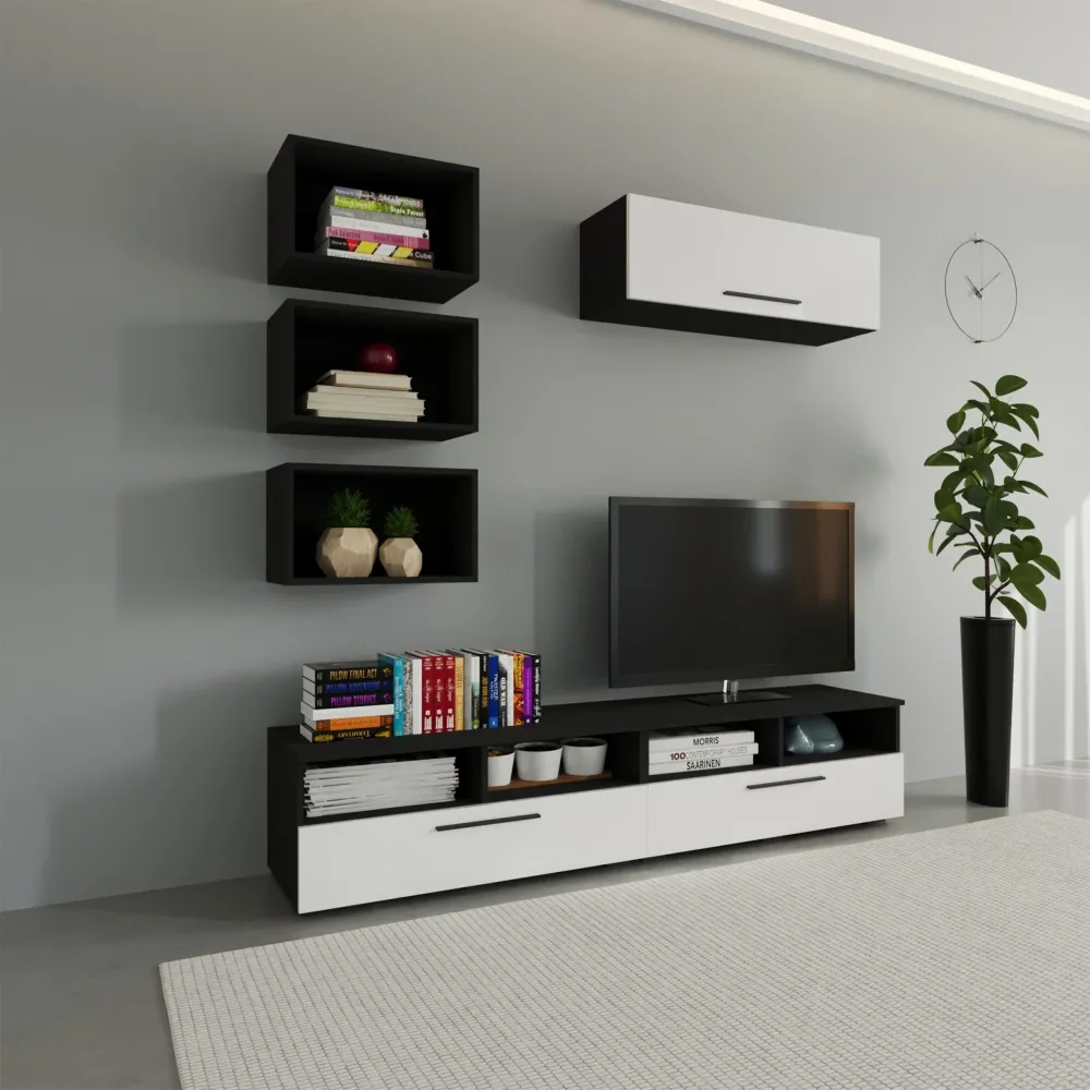 Living Kos haaus V17, Negru/Alb Lucios, MDF, L 190 cm