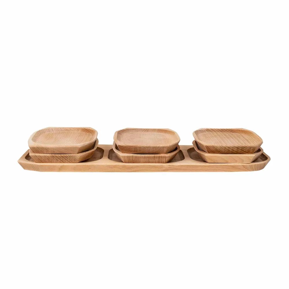 Set 7 platouri din lemn de fag, compartimentat, 60x21x2.5cm / EXT 10196
