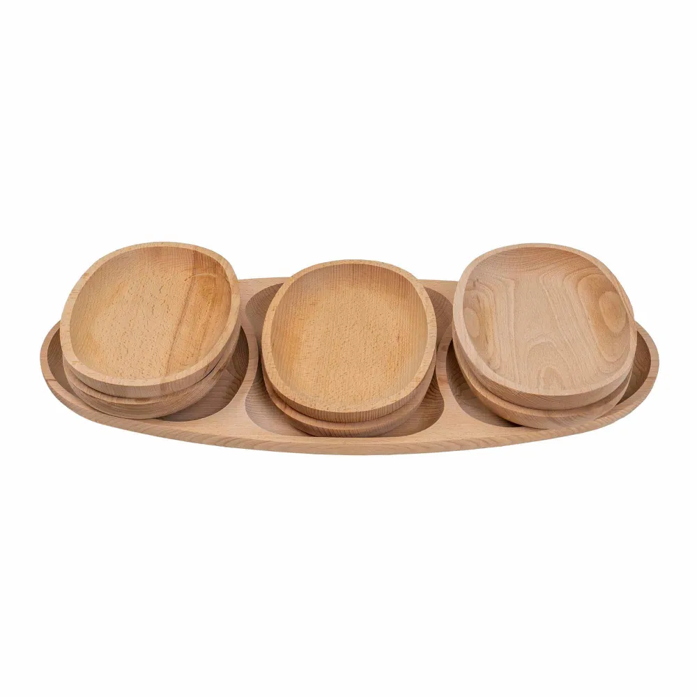 Set 7 platouri ovale din lemn de fag, compartimentat, 60x28x2.5cm / EXT 6172