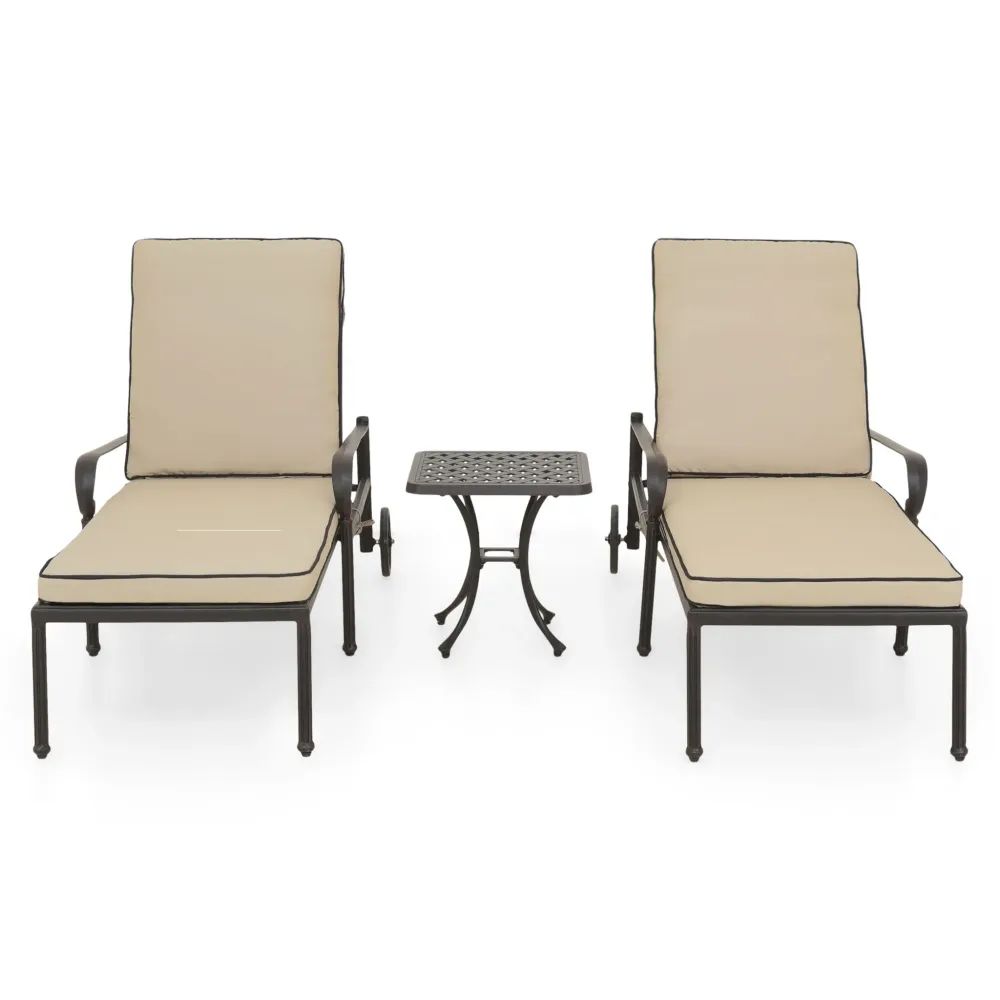 KINGSTON Set mobilier terasă/grădină, 2 șezlonguri și măsuță