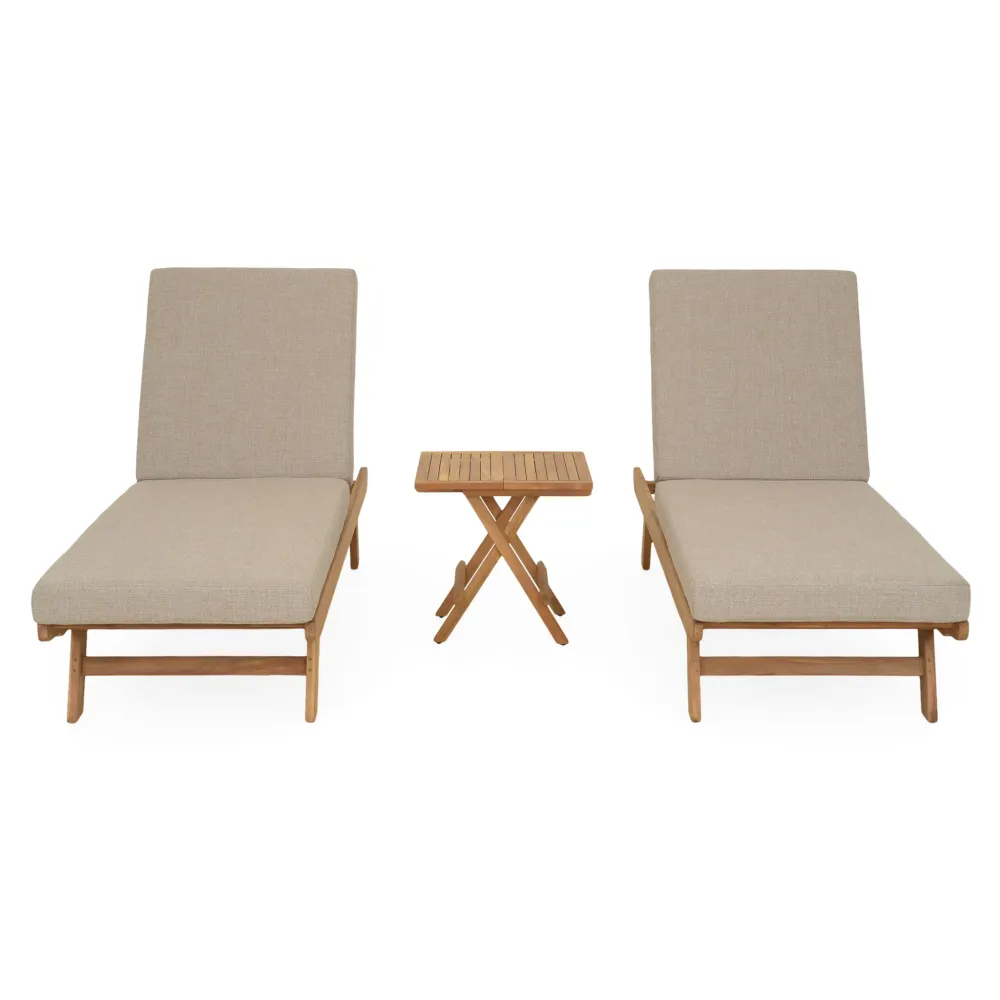 LUXOR Set mobilier terasă/grădină, 2 șezlonguri și măsuță