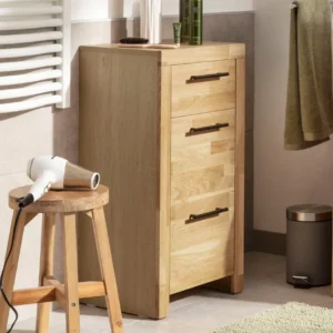 Comoda de baie Satori din lemn de stejar natur, 3 sertare 42 cm lățime