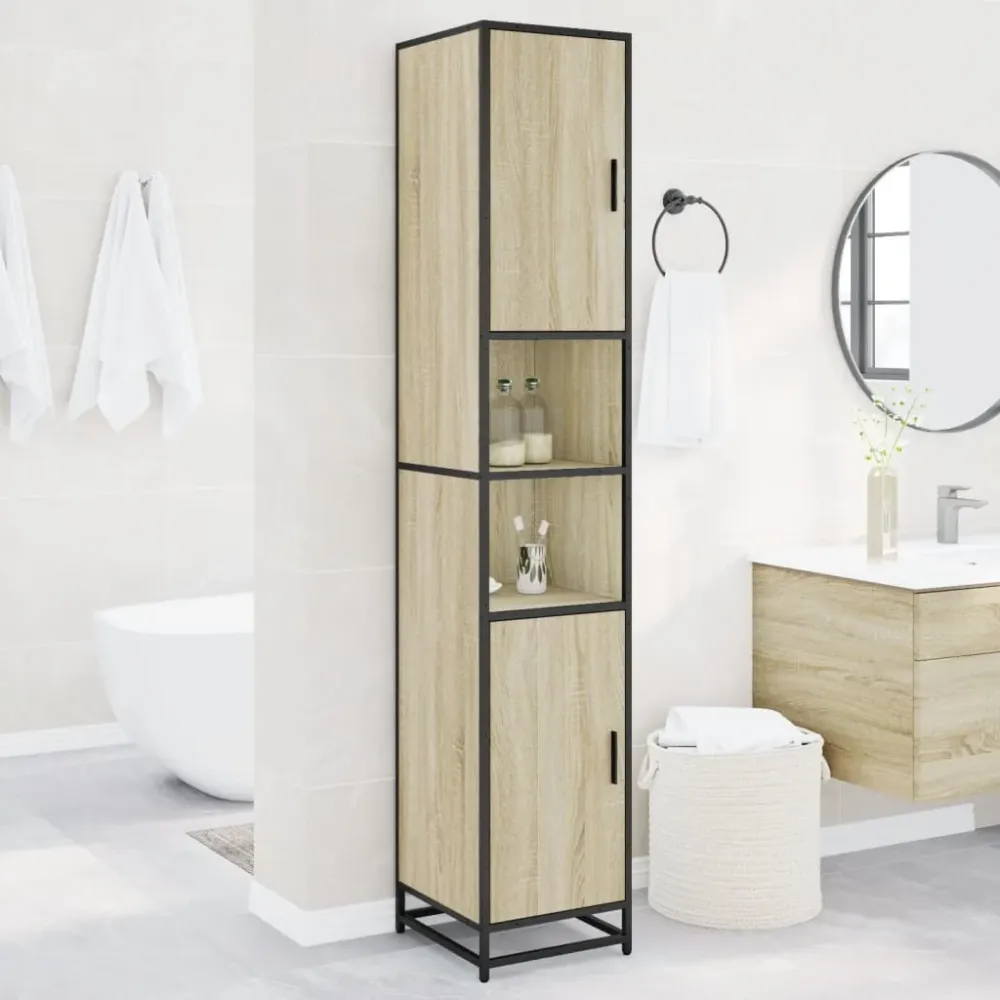 Dulap baie stejar sonoma 35x37,5x188,5 cm lemn prelucrat/metal