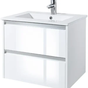 Set de baie masca cu lavoar ceramic Fonte alb, 80 cm latime