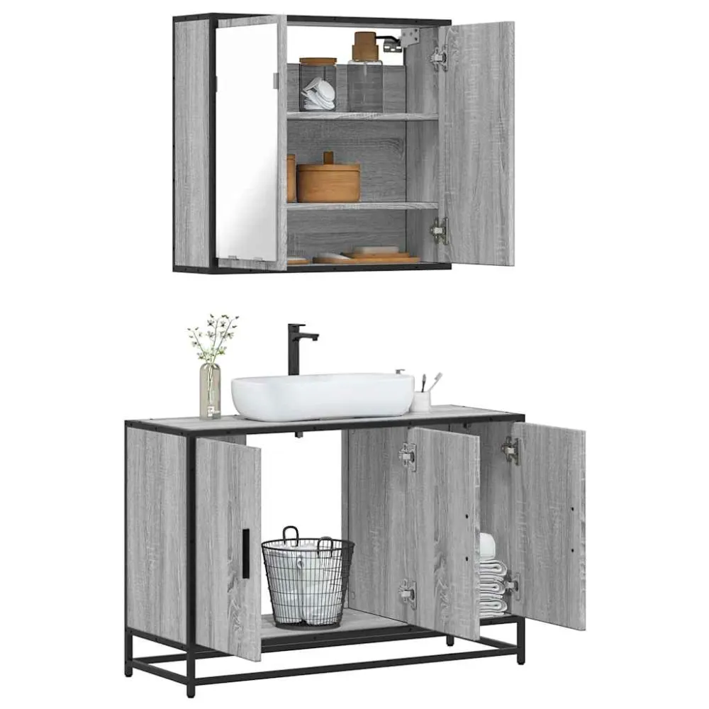 Set mobilier de baie, 2 piese, gri sonoma, lemn prelucrat