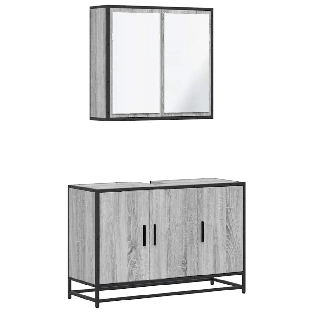 Set mobilier de baie, 2 piese, gri sonoma, lemn prelucrat