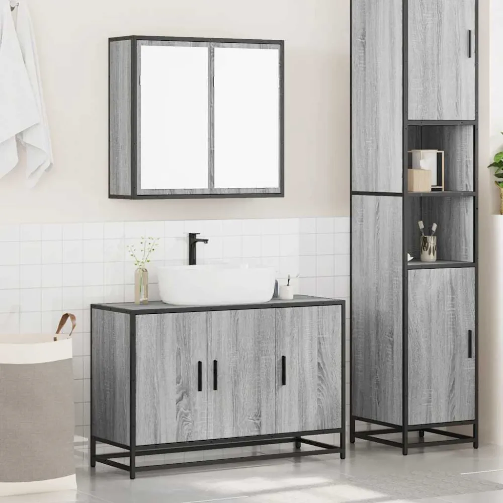 Set mobilier de baie, 2 piese, gri sonoma, lemn prelucrat