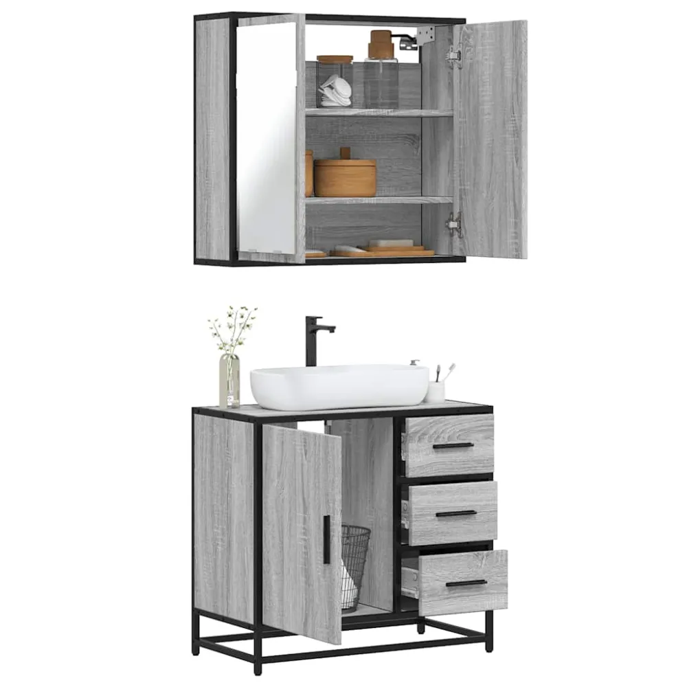 Set mobilier de baie, 2 piese, gri sonoma, lemn prelucrat