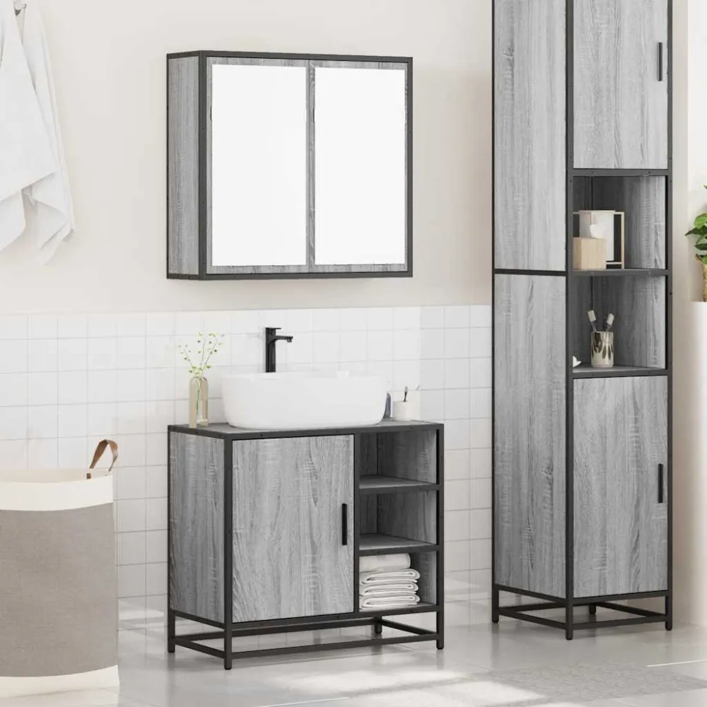 Set mobilier de baie, 2 piese, gri sonoma, lemn prelucrat