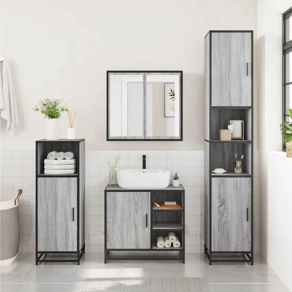 Set mobilier de baie, 2 piese, gri sonoma, lemn prelucrat
