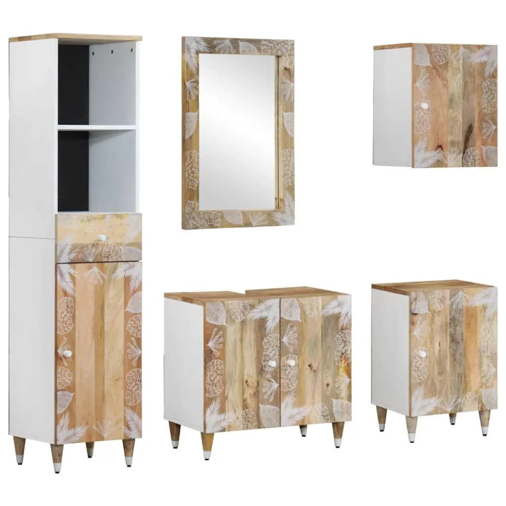 Set mobilier de baie, 5 piese, lemn masiv de mango