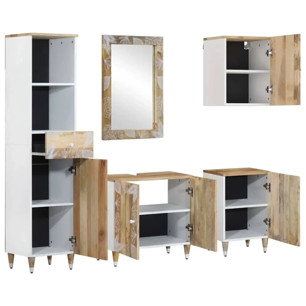 Set mobilier de baie, 5 piese, lemn masiv de mango