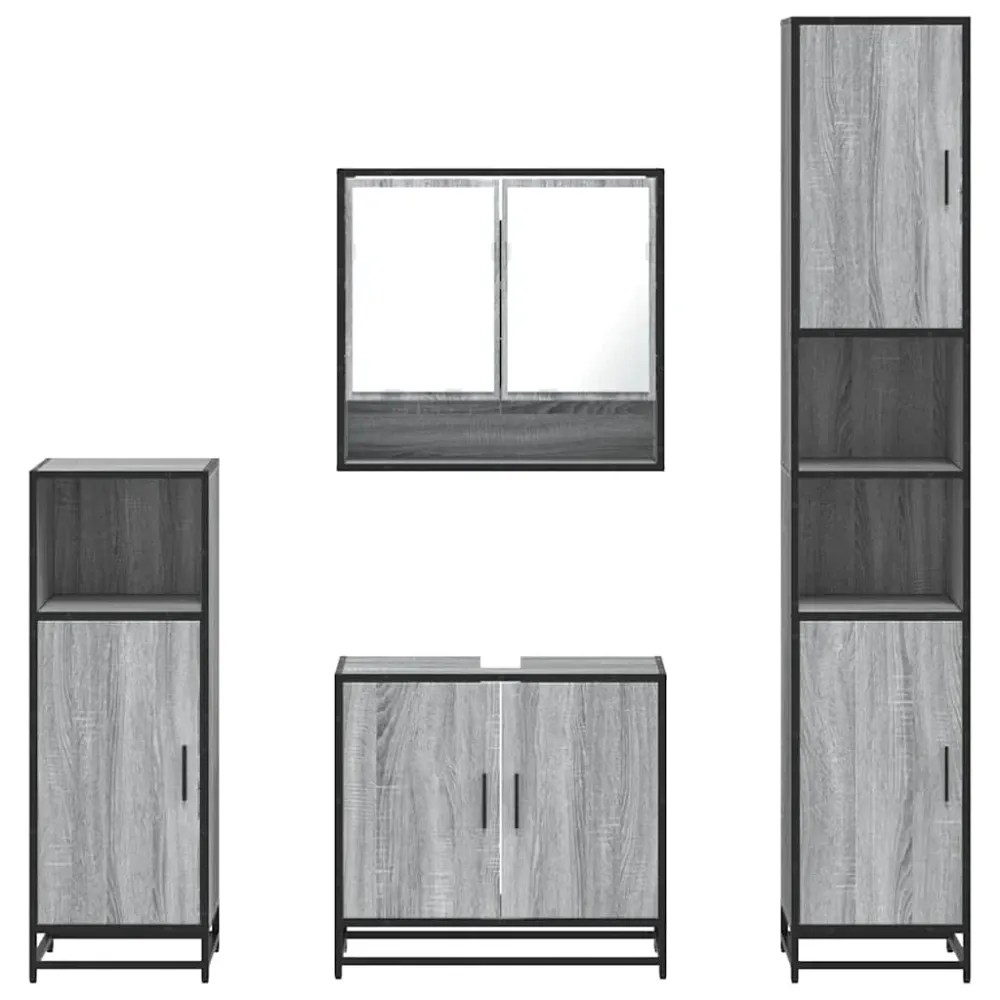 Set de mobilier de baie 4 piese Lemn stratificat gri Sonoma