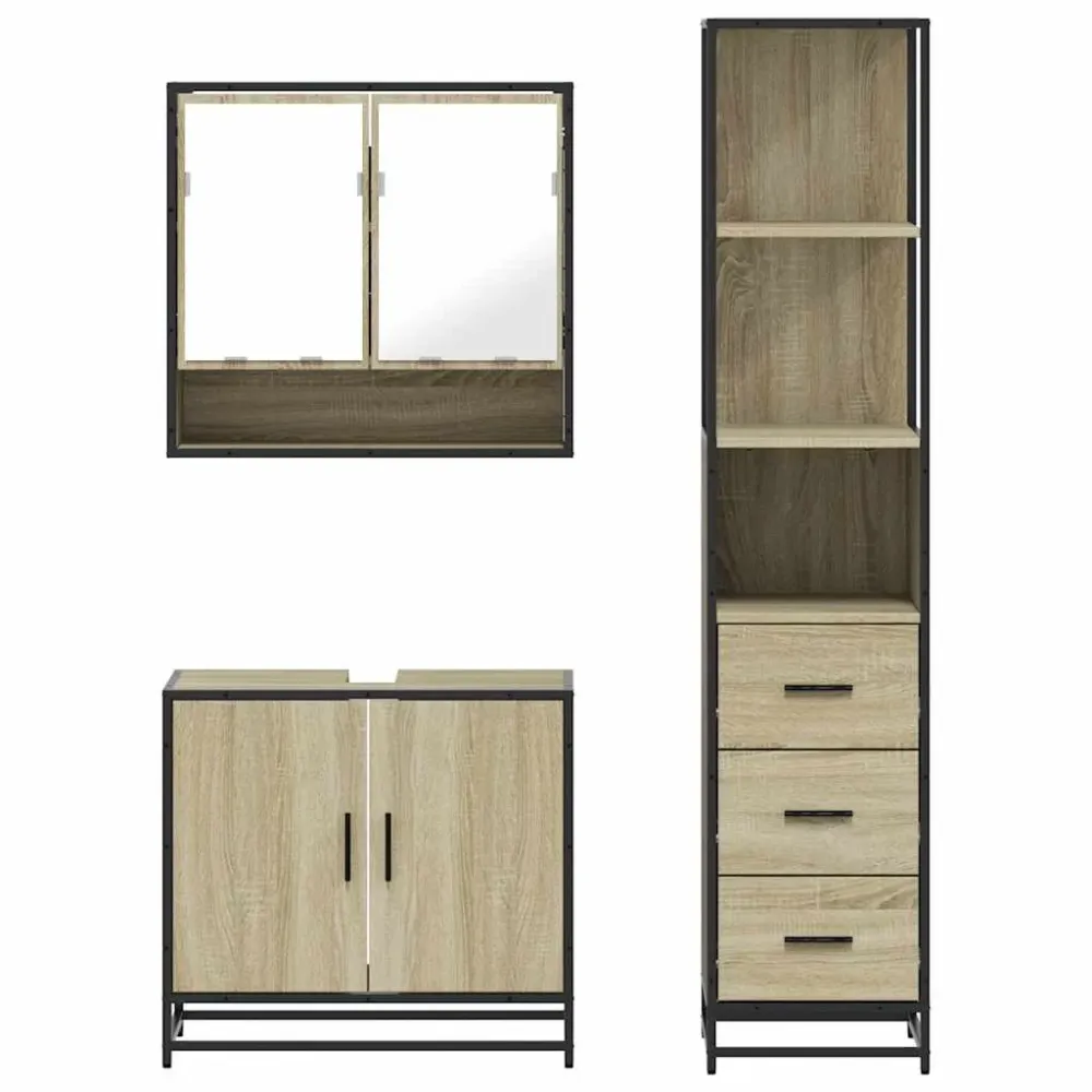 Set mobilier de baie, 3 piese, stejar sonoma, lemn prelucrat