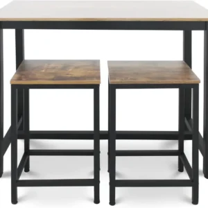 Set masa cu 2 scaune, 120 x 60 x 90 cm, cadru metalic, maro/negru