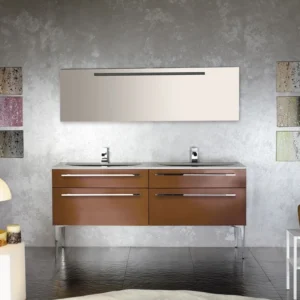 Set mobilier baie dublu complet (masca, lavoar si oglinda) Arthema Vanity Line 182x50xH86 cm, maro