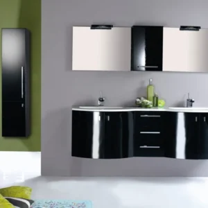 Set mobilier baie dublu complet (masca, lavoar si oglinda) Arthema Vanity Twist 177x50xH54 cm, negru