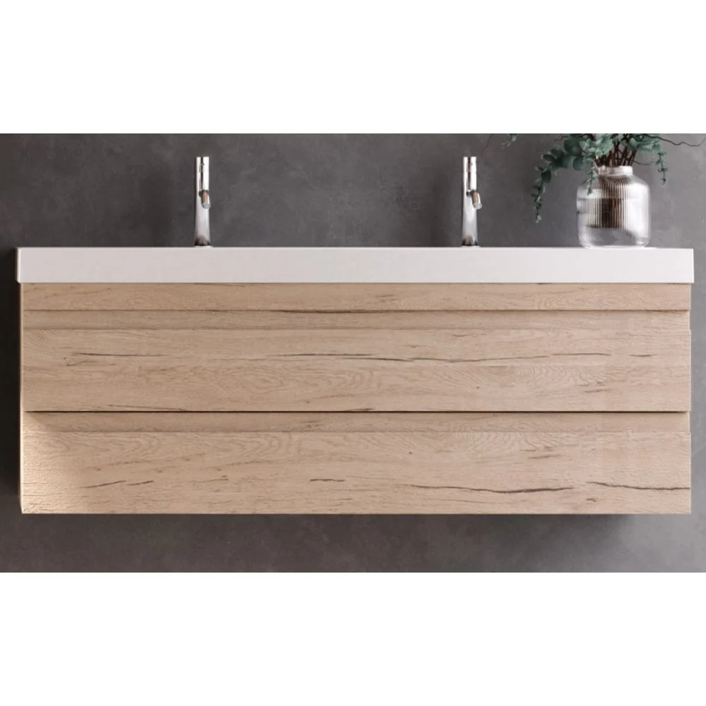 Set mobilier baie dublu (masca 2 sertare si lavoar dublu) Kolpa San Naomi 120x45xH44 cm, bej (natural wood)