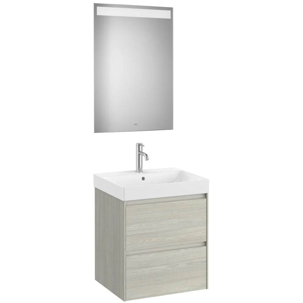 Set mobilier baie (masca 55x46xH65 cm, lavoar si oglinda cu iluminare LED) Roca Ona bej