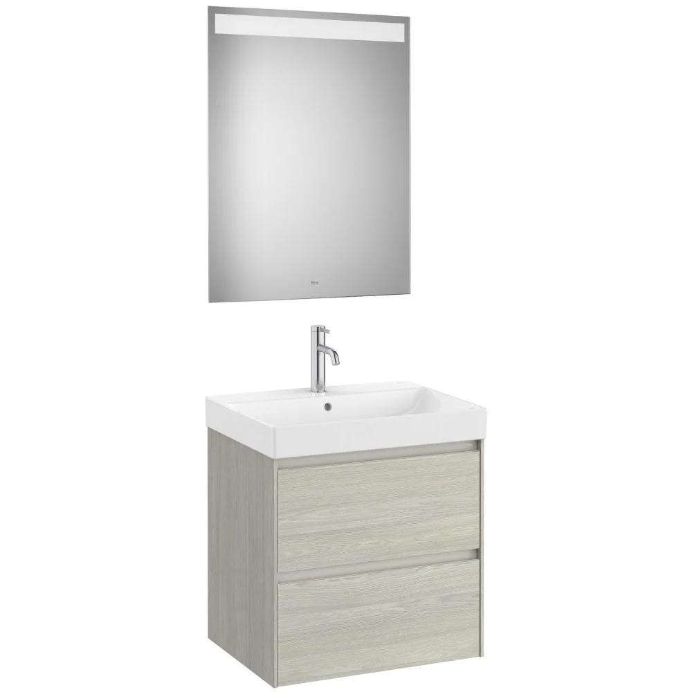 Set mobilier baie (masca 65x46xH65 cm, lavoar si oglinda cu iluminare LED) Roca Ona bej