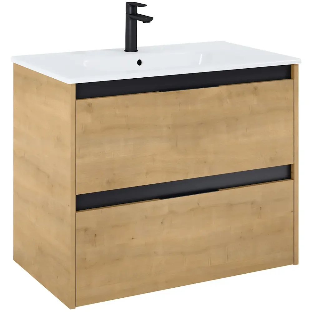 Set mobilier baie (masca si lavoar cu doua sertare) Roca Alpine 80x46xH57 cm, bej (light oak)