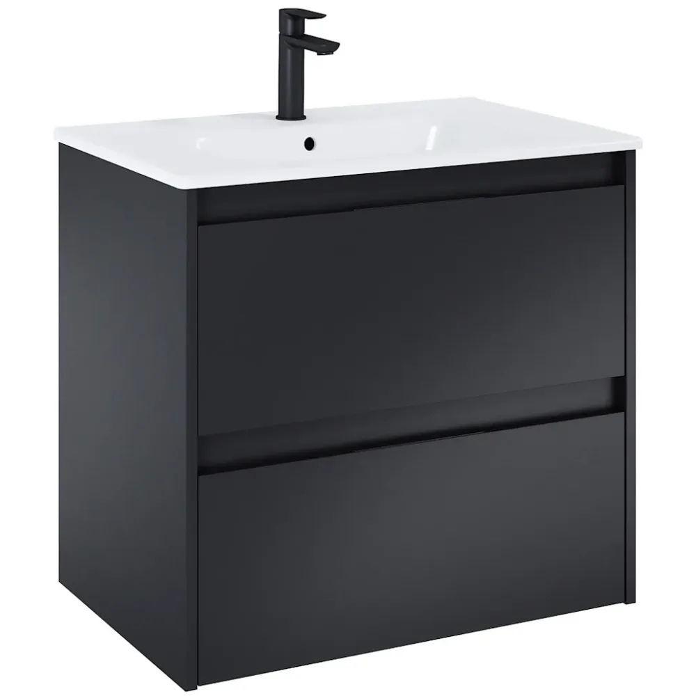 Set mobilier baie (masca si lavoar cu doua sertare) Roca Alpine 70x46xH57 cm, negru mat