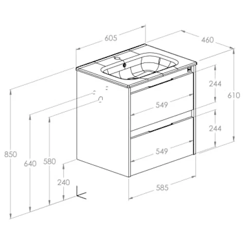 Set mobilier baie (masca si lavoar cu doua sertare) Roca Alpine 60x46xH57 cm, alb lucios
