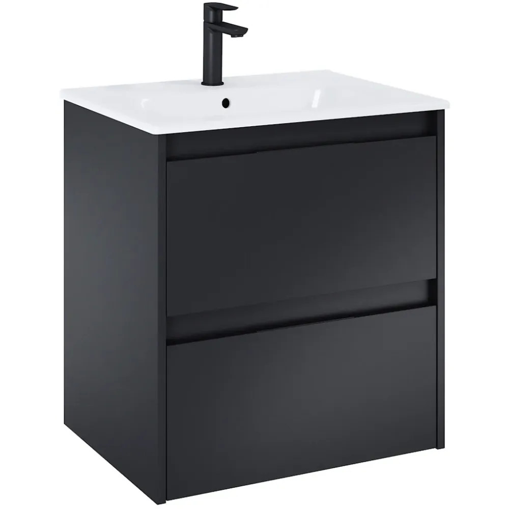 Set mobilier baie (masca si lavoar cu doua sertare) Roca Alpine 60x46xH57 cm, negru mat