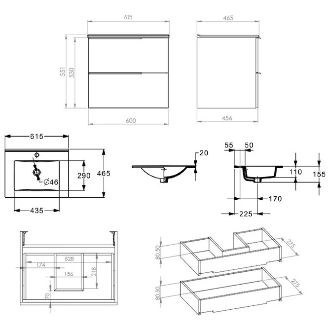 Set mobilier baie (masca si lavoar cu doua sertare) Roca Elegant Plus 61x46xH55 cm, bej (light oak)