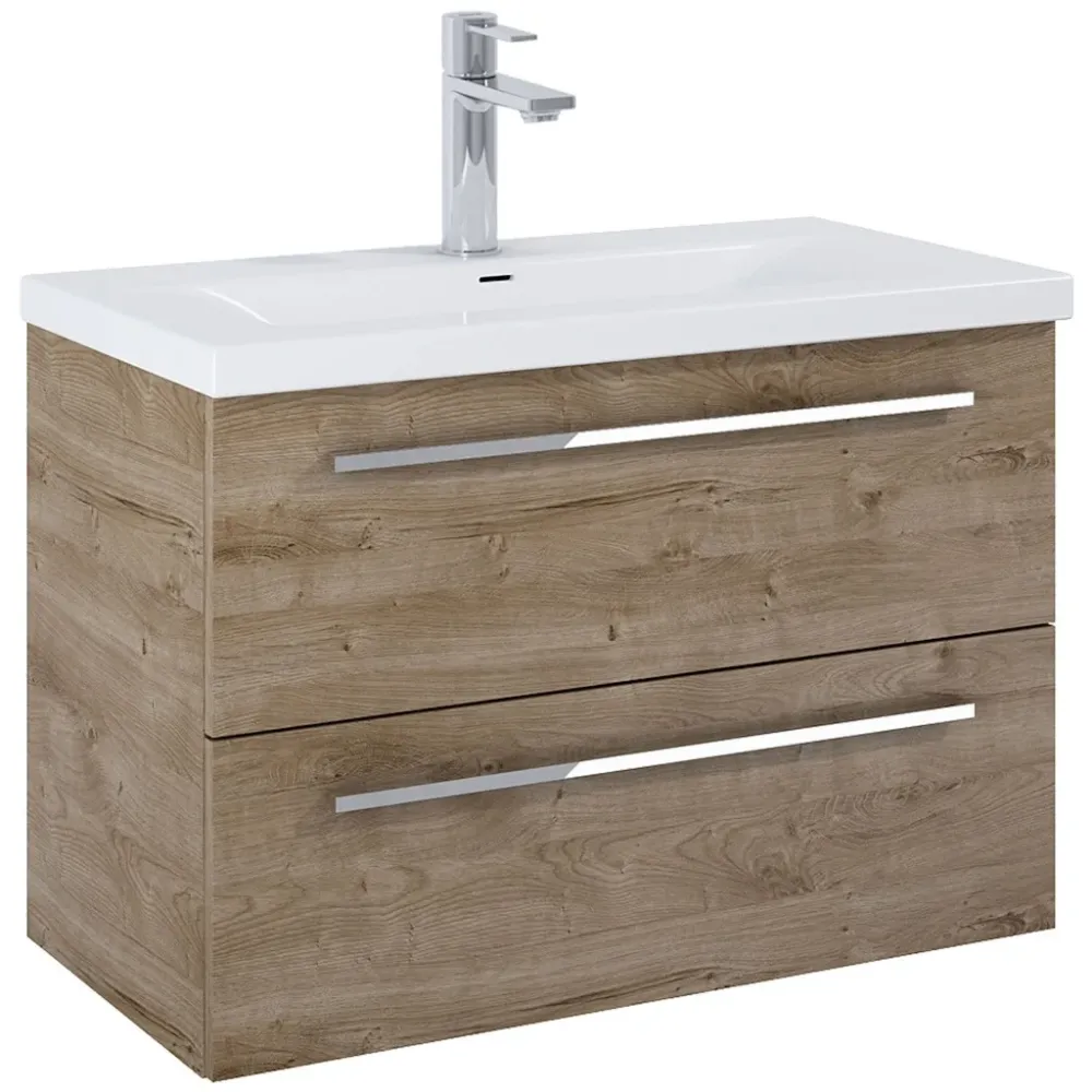 Set mobilier baie (masca si lavoar cu doua sertare) Roca Kwadro Plus 80x38xH53 cm, bej (rural oak)