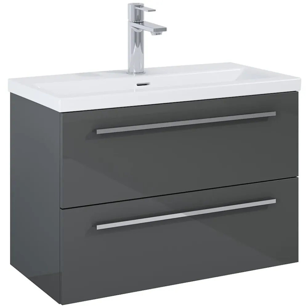 Set mobilier baie (masca si lavoar cu doua sertare) Roca Kwadro Plus 80x38xH53 cm, antracit lucios (glossy anthracite grey)