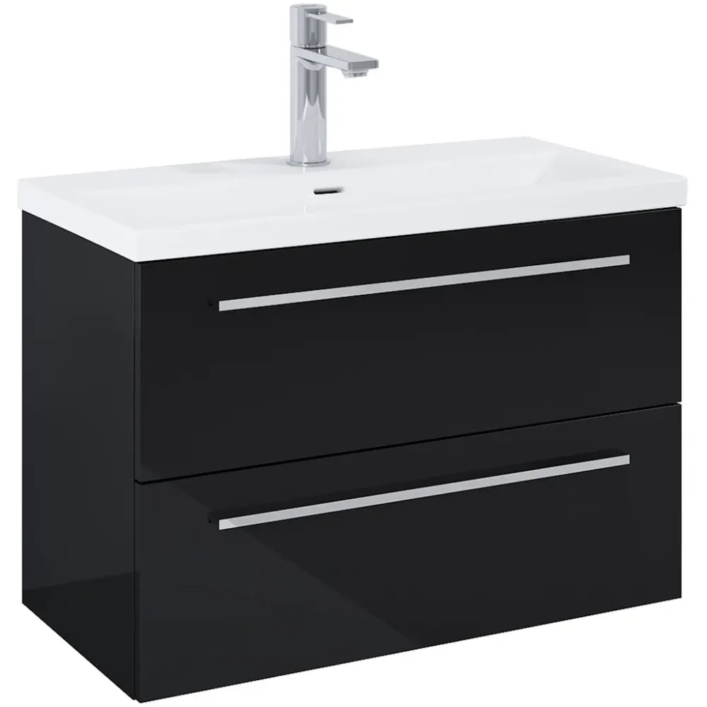 Set mobilier baie (masca si lavoar cu doua sertare) Roca Kwadro Plus 80x38xH53 cm, negru lucios