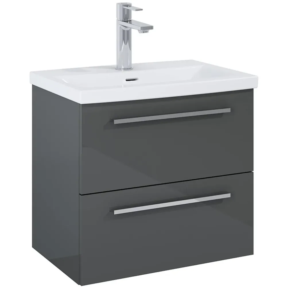 Set mobilier baie (masca si lavoar cu doua sertare) Roca Kwadro Plus 60x38xH53 cm, antracit lucios (glossy anthracite grey)