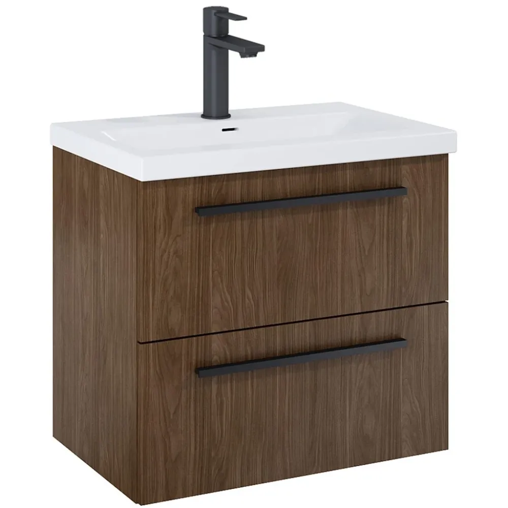 Set mobilier baie (masca si lavoar cu doua sertare) Roca Kwadro Plus 60x38xH53 cm, maro (alpine walnut)