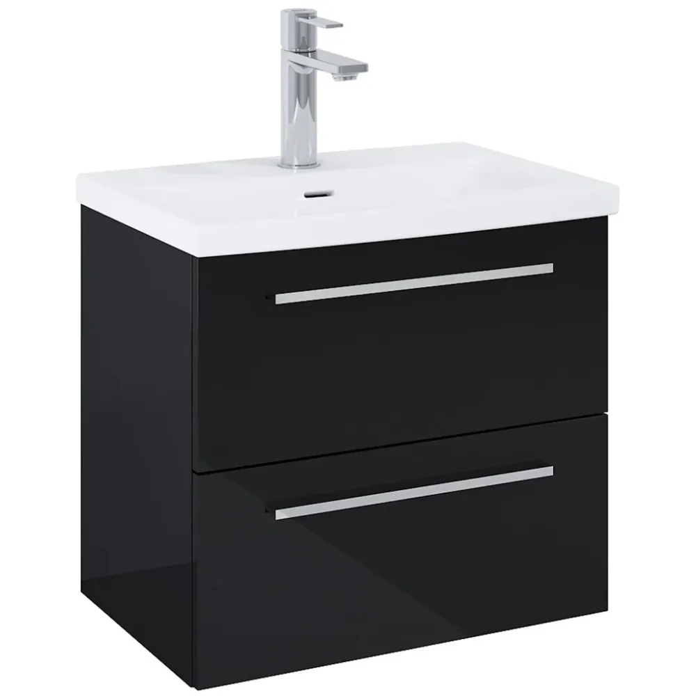 Set mobilier baie (masca si lavoar cu doua sertare) Roca Kwadro Plus 60x38xH53 cm, negru lucios